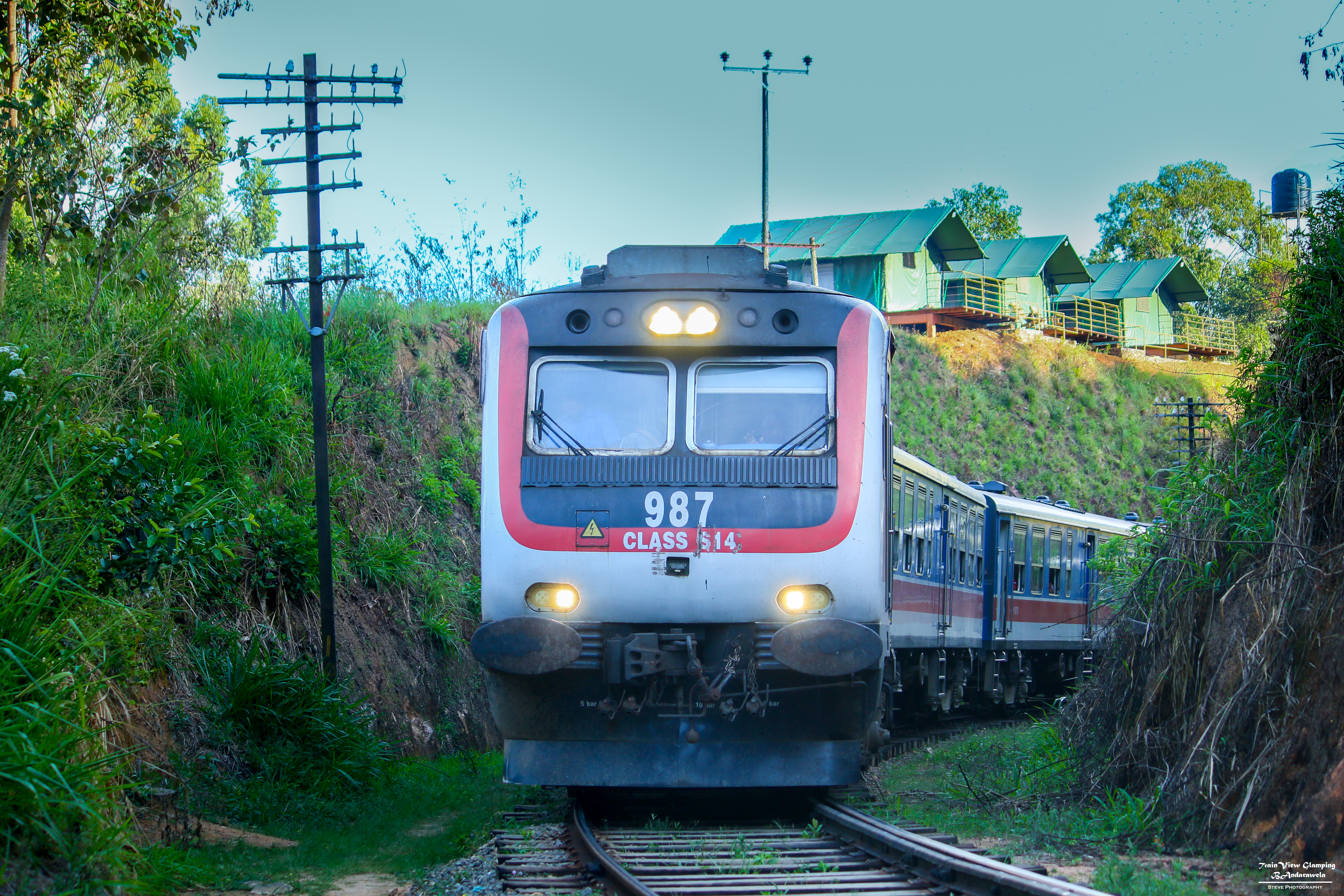 Hill-country train approaching the glamping site